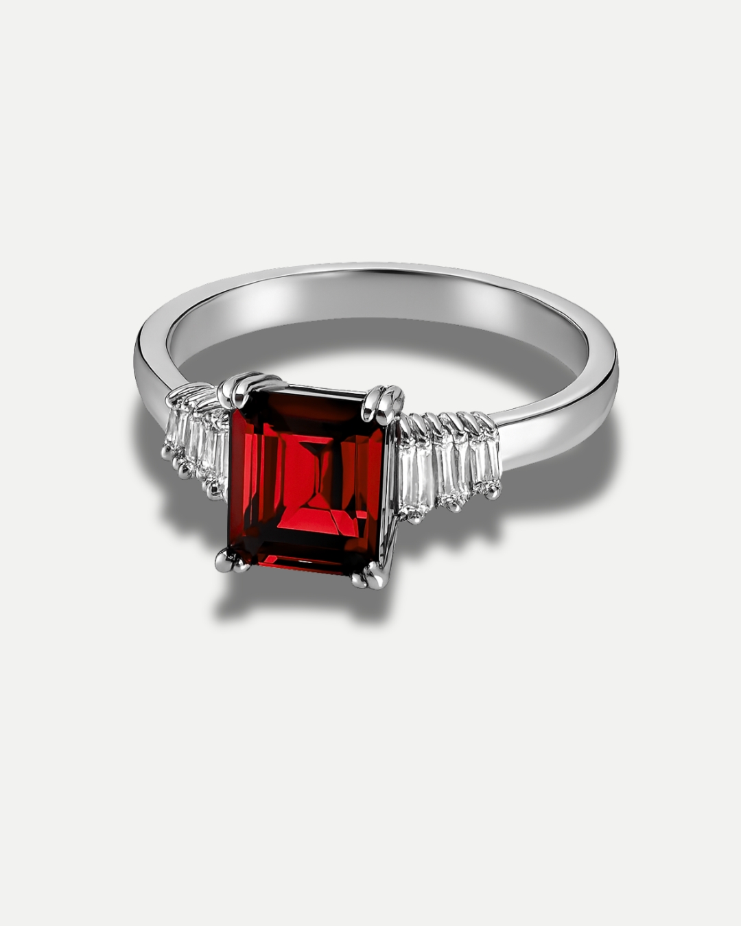 Emerald Cut Halo Mehroon Ring