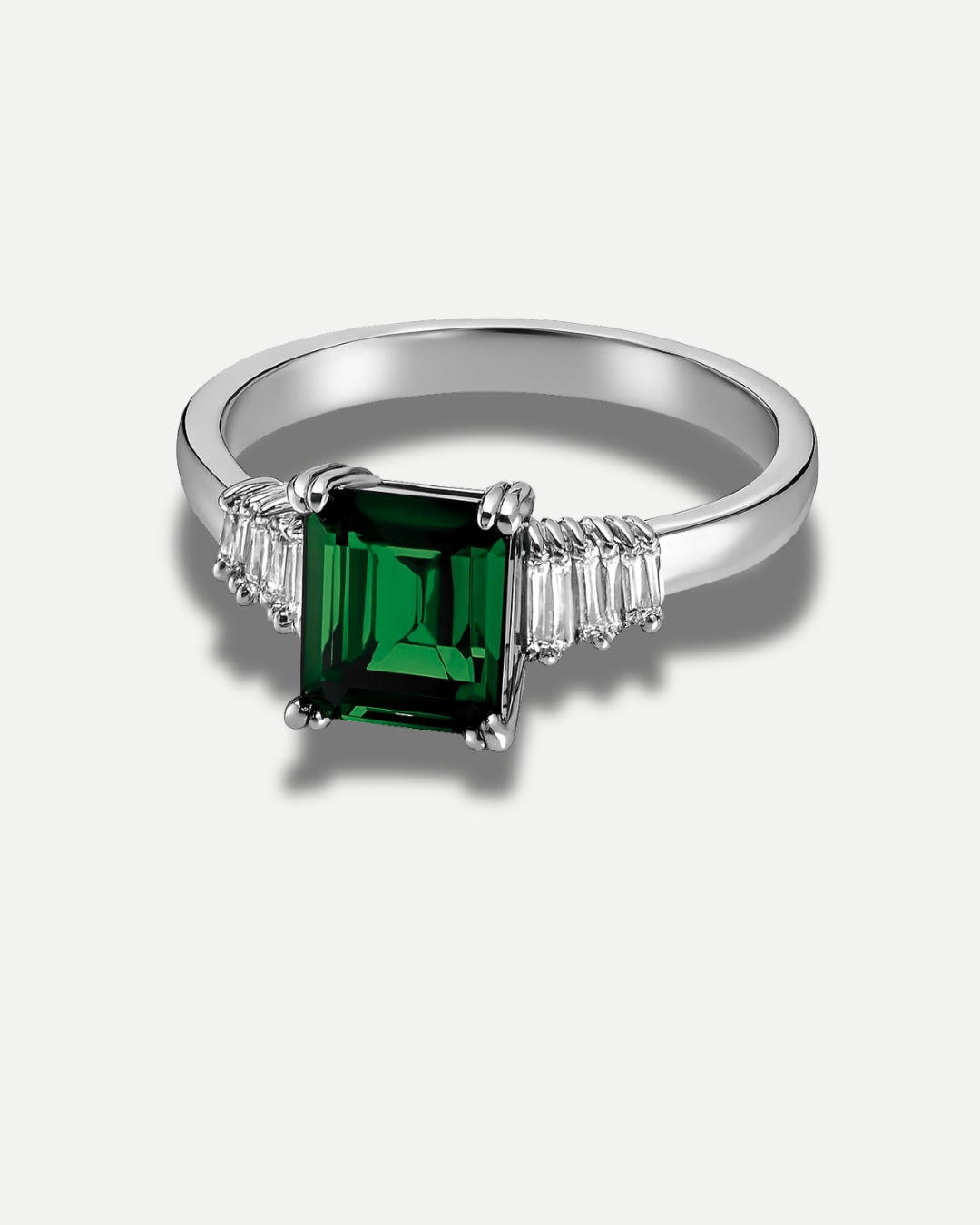 Emerald Cut Halo Green Ring