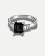 Emerald Cut Halo Black Ring