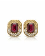 Gold red stone stud earrings