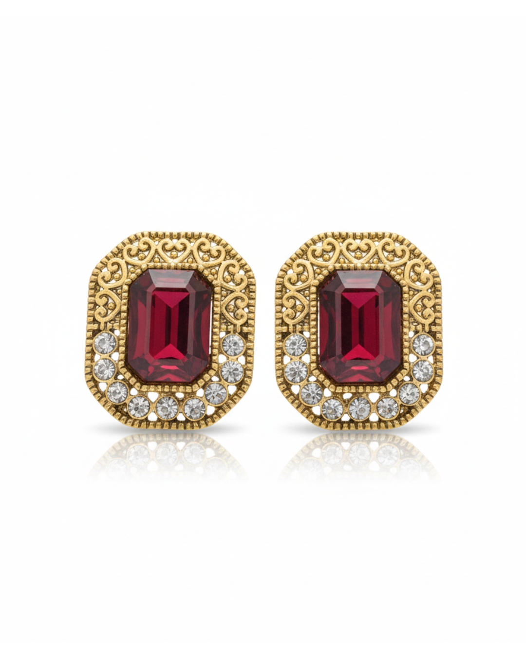 5 Gold red stone stud earrings