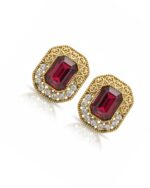 Gold red stone stud earrings