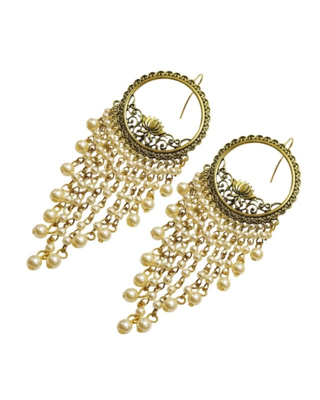 Traditional bell-shaped long pearls jhumkas for women