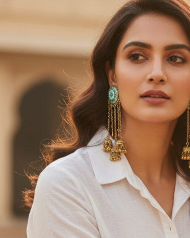 Multi-color Heeramoti drop western wear earrings for women