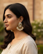 Traditional white pearl moonlight earrings with elegant design