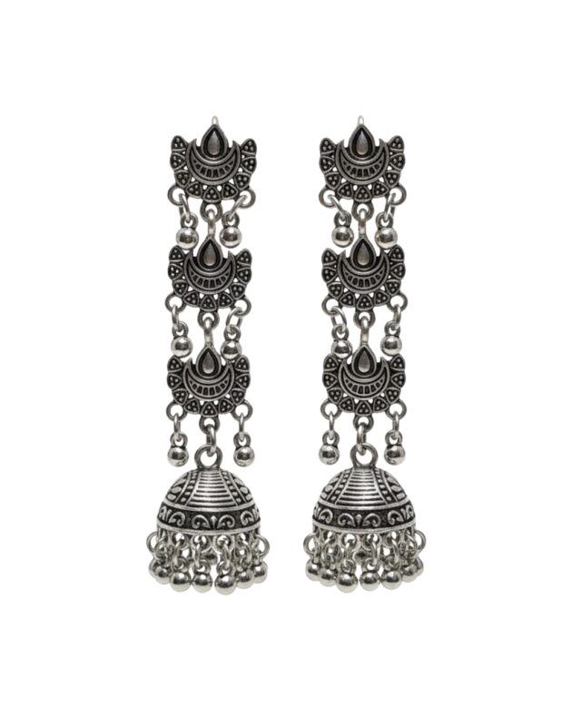 Oxidized layered silver jhumkas