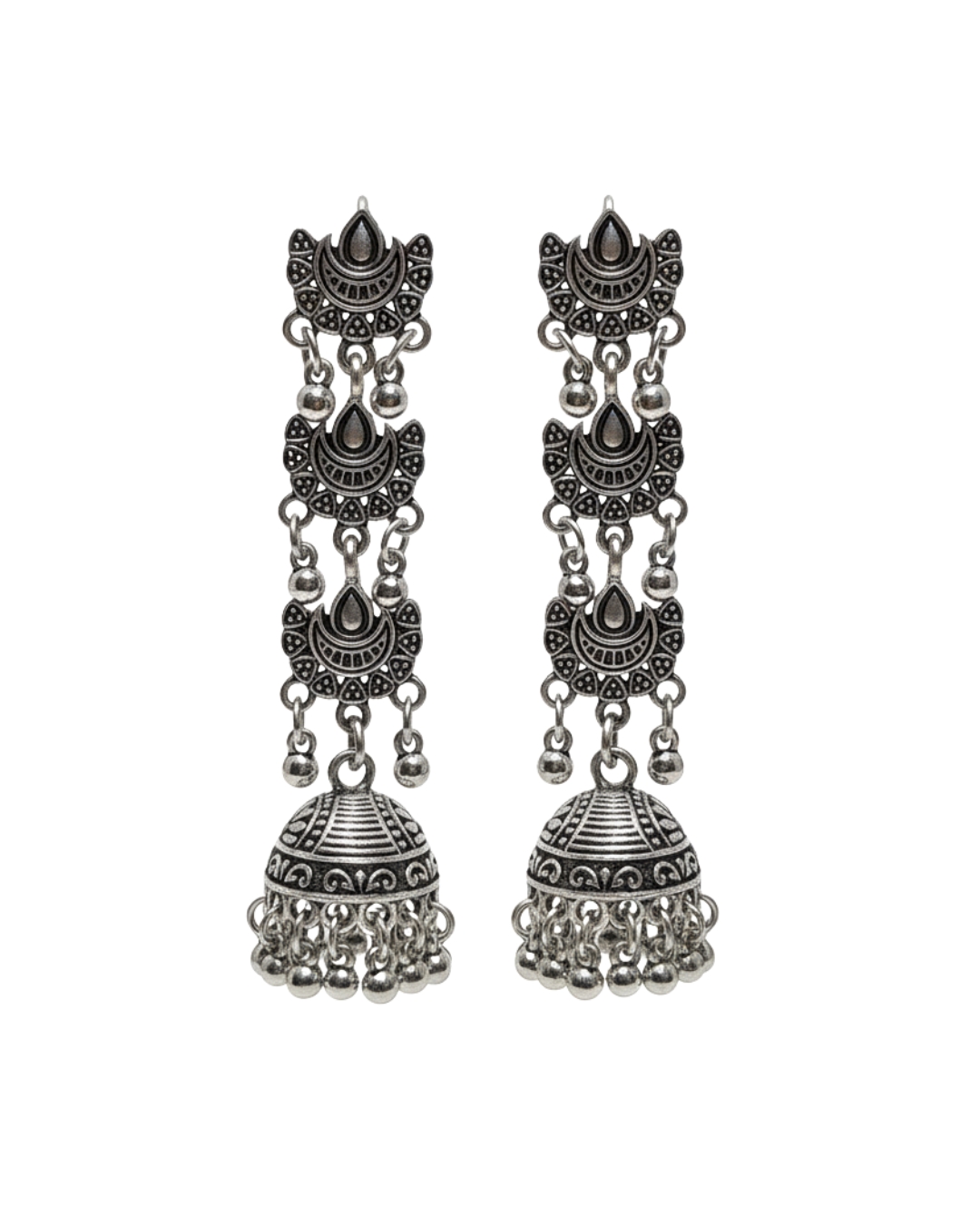 BT-J2-145 Oxidized layered silver jhumkas