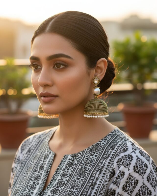 Mughal Chand silver golden jhumka