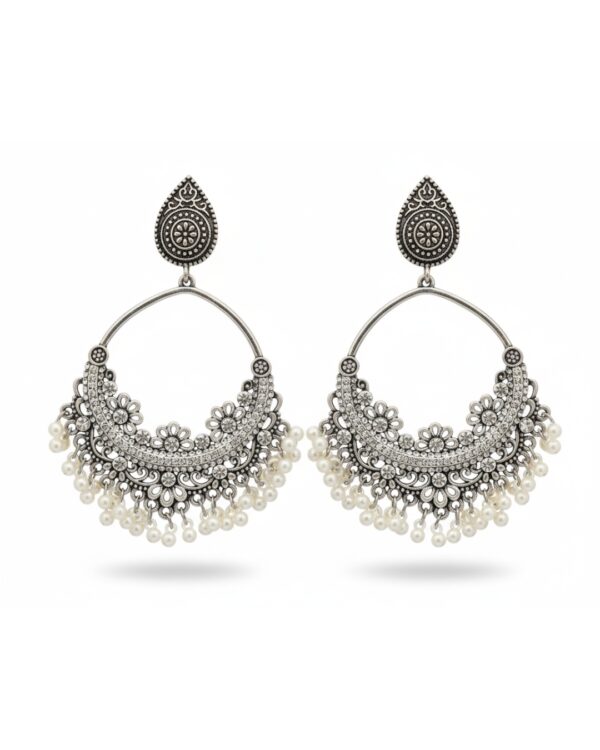 Silver black flower bali