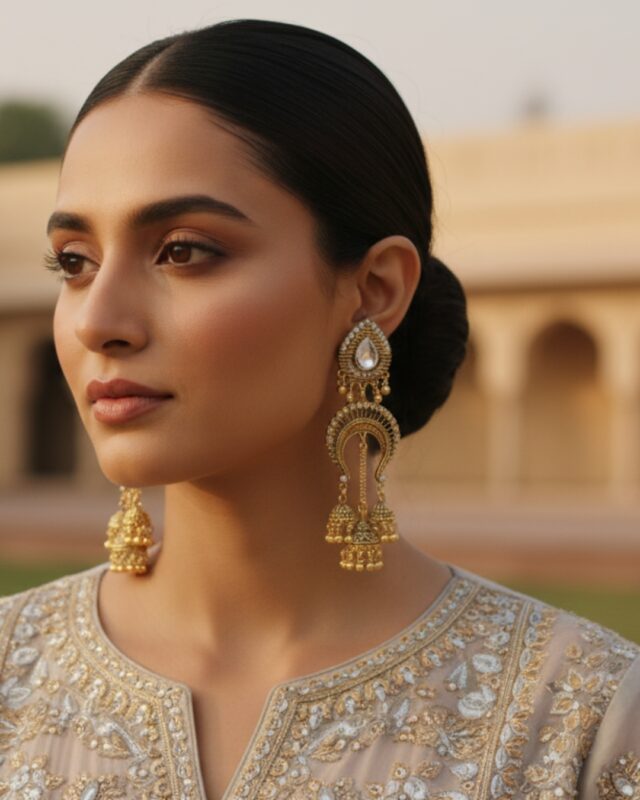 Sheesh Mahal silver golden earring
