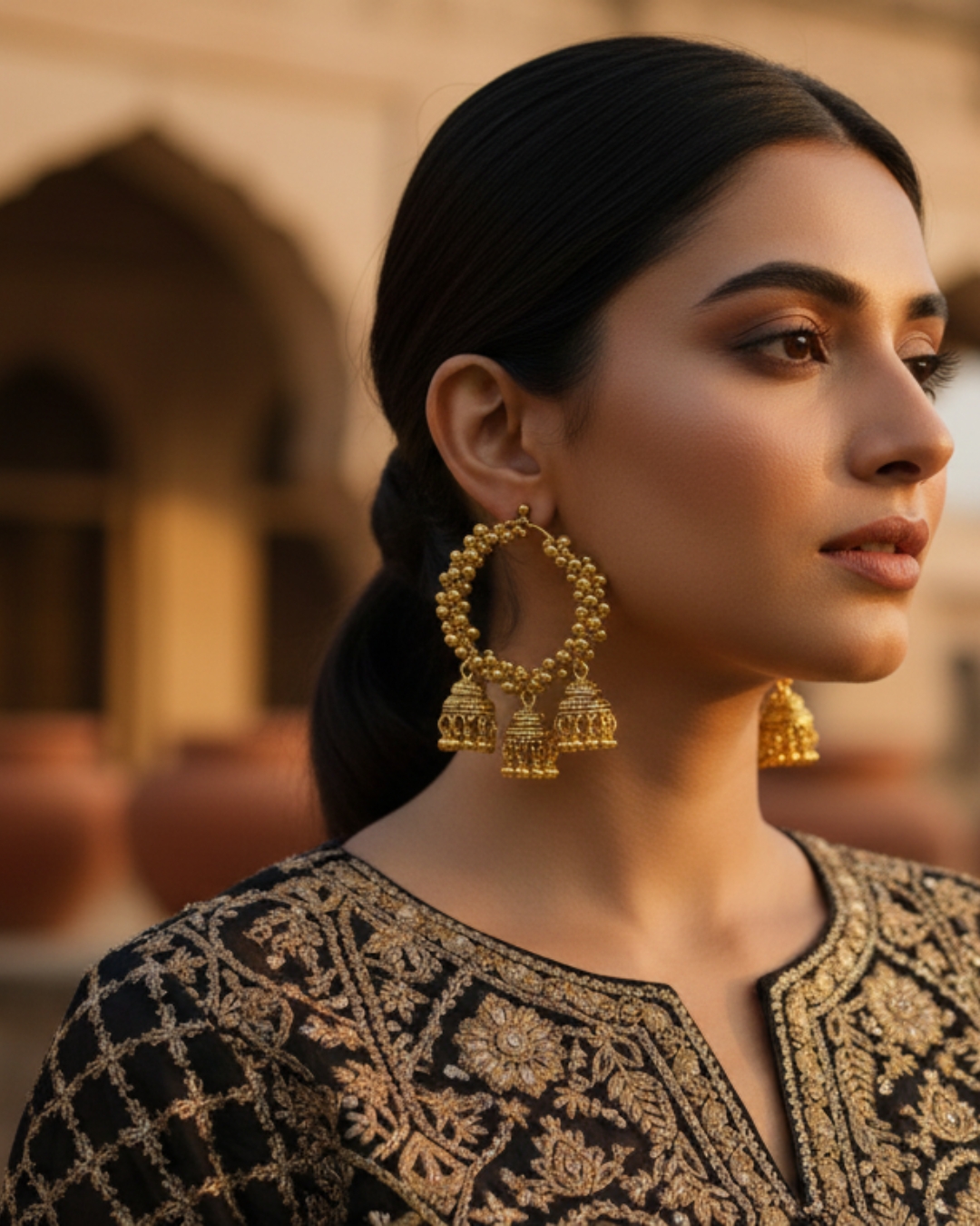 BT-J2-158 Teen Minar golden jhumki