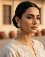 Golden stone jhumki earrings