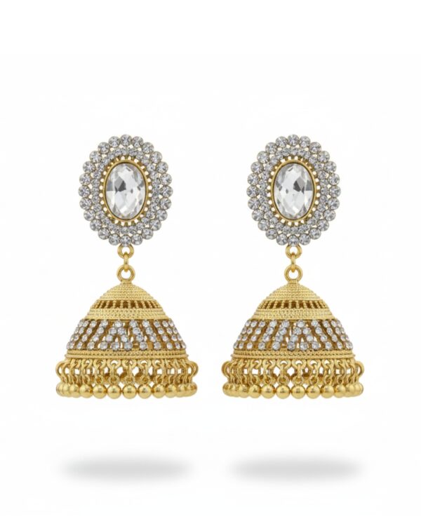 Golden stone jhumki earrings
