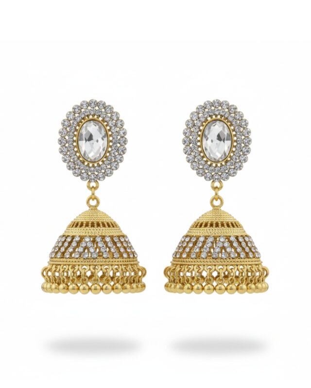 Golden stone jhumki earrings