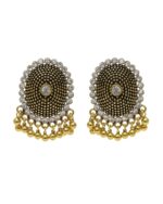 Elegant circular motiv stone earrings with sparkling design for women.
