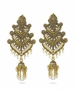 Vintage triple-layer traditional jhumki earrings with ethnic detailing.
