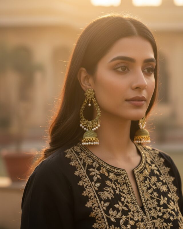 Sophia dome-shaped traditional jhumki earrings with ethnic detailing.