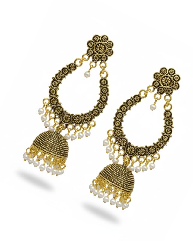 Sophia dome-shaped traditional jhumki earrings with ethnic detailing.