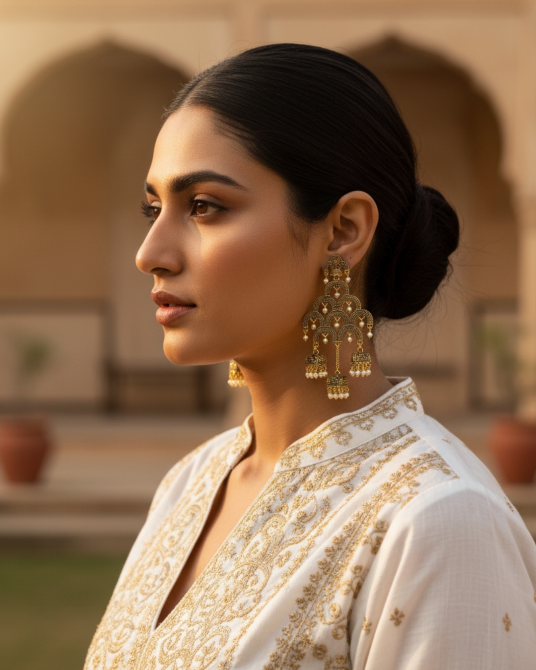 BT-J2-168 Radha Indian style double-layer traditional jhumki earrings with ethnic design.