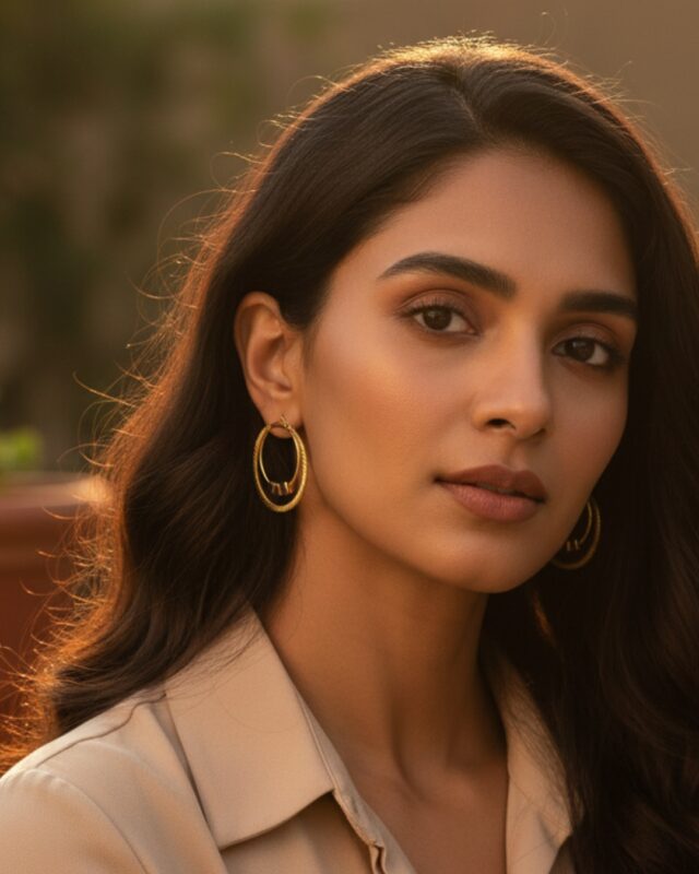 Triple layer circular gold hoop earrings with a modern trendy design.