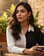 Black and gold pearl drop earrings with elegant design.