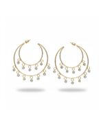 Double layer silver hoop earrings adorned with sparkling stones.