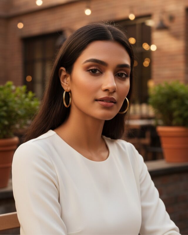 Large tricircular gold hoop earrings with modern bold design.