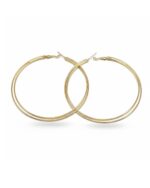 Large tricircular gold hoop earrings with modern bold design.