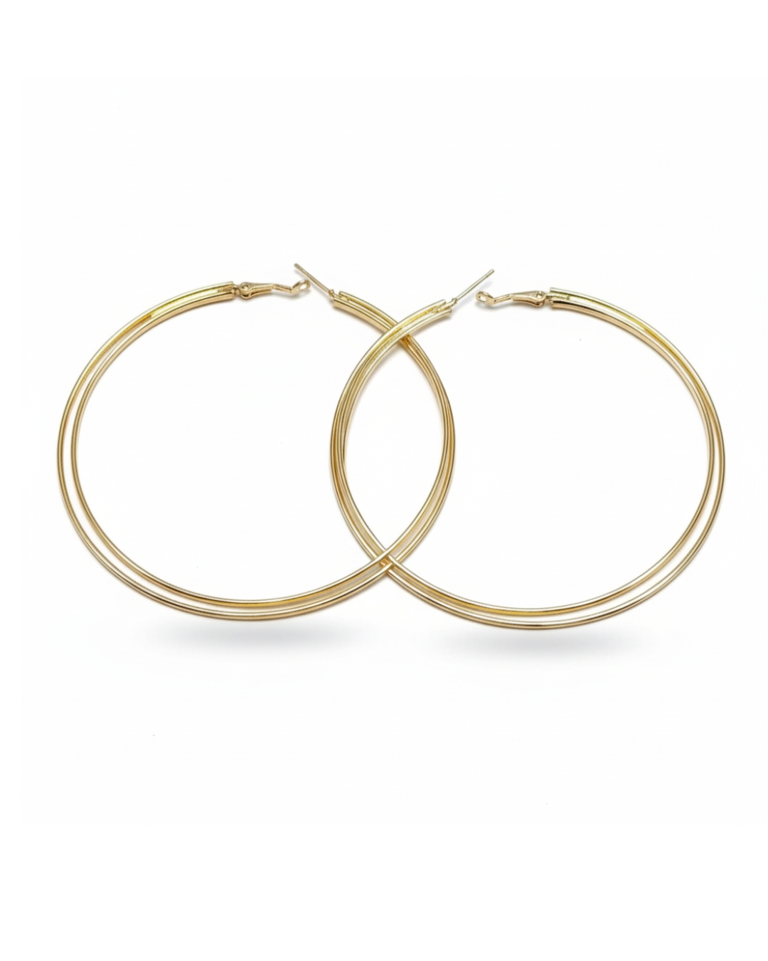 BT-J2-178b Large tricircular gold hoop earrings with modern bold design.