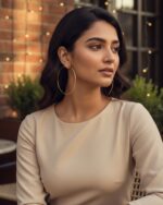 Trendy circular gold hoop earrings with a sleek minimal design.