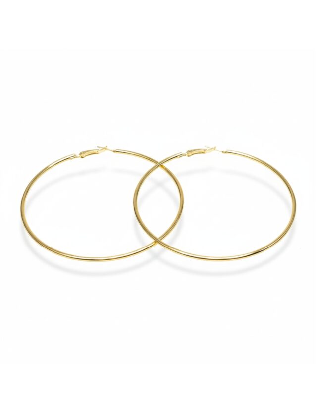 Trendy circular gold hoop earrings with a sleek minimal design.