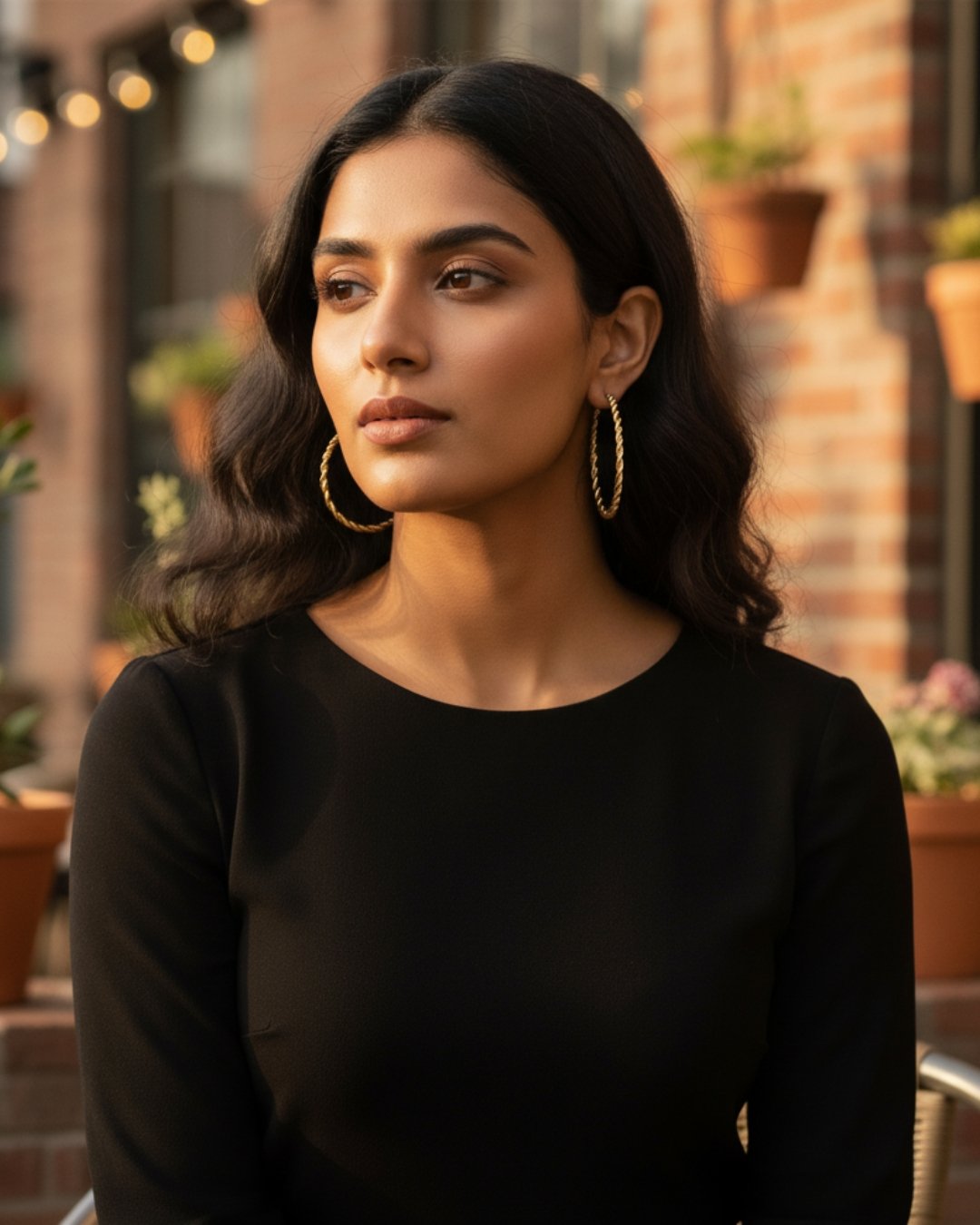 BT-J2-180 Twisted circular gold hoop earrings with a stylish textured design.