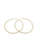 Twisted circular gold hoop earrings with a stylish textured design.