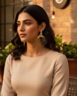 Flower circular round hoop earrings with delicate floral detailing.