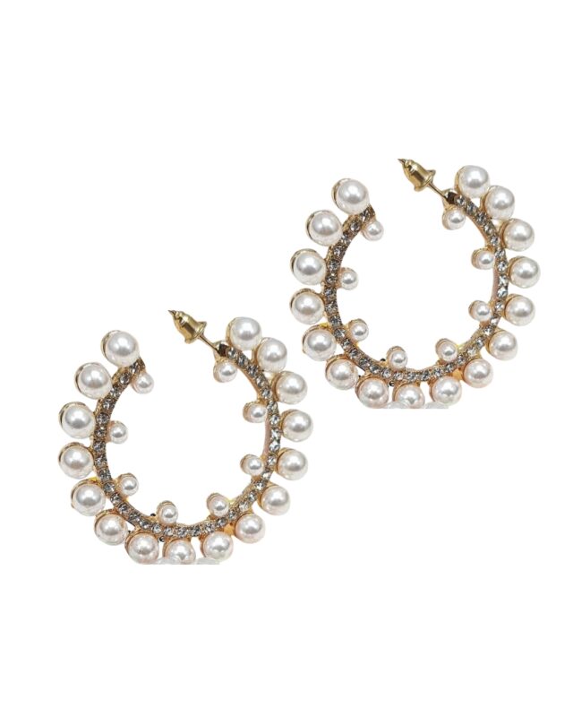 White pearl round hoop earrings