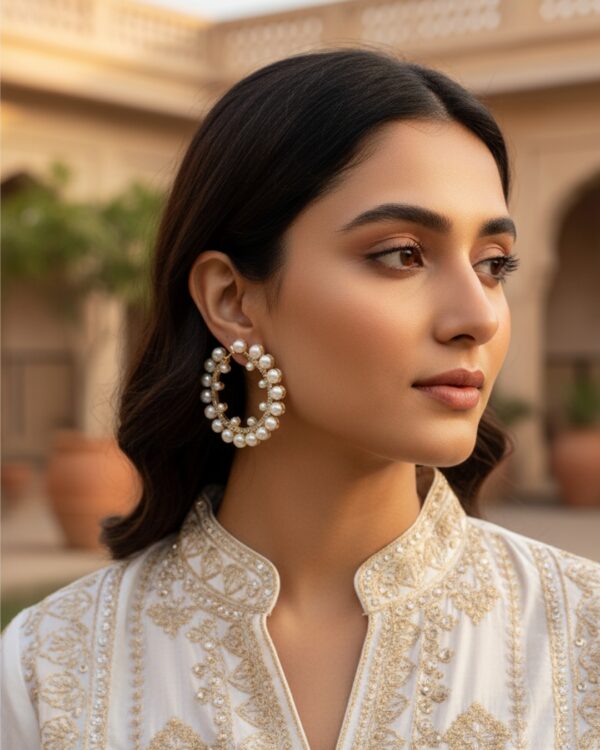 White pearl round hoop earrings