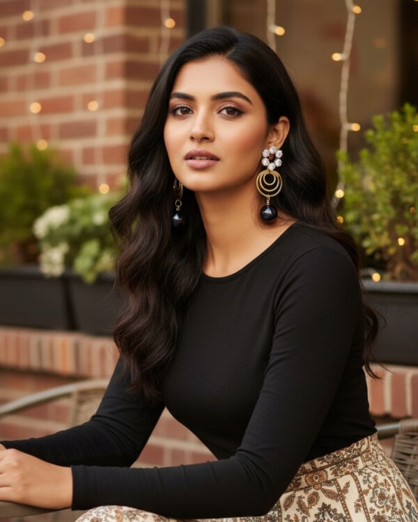 Floral stone pearl drop earrings