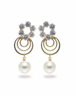 Floral stone pearl drop earrings