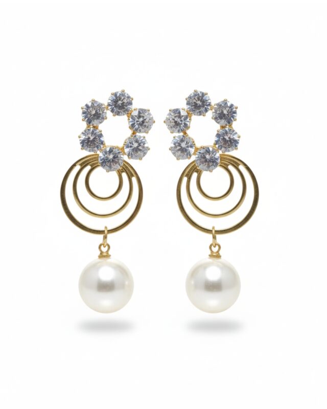 Floral stone pearl drop earrings