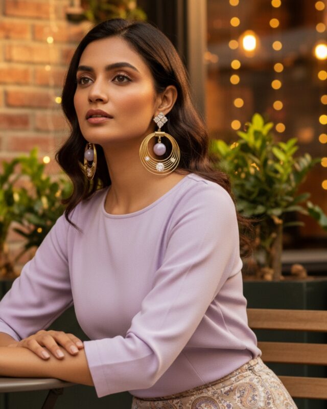 Casual leaf pearl gold earrings