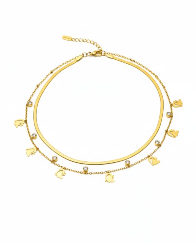 Double layer heart gold pendant