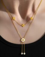 Layered flower gold pendant