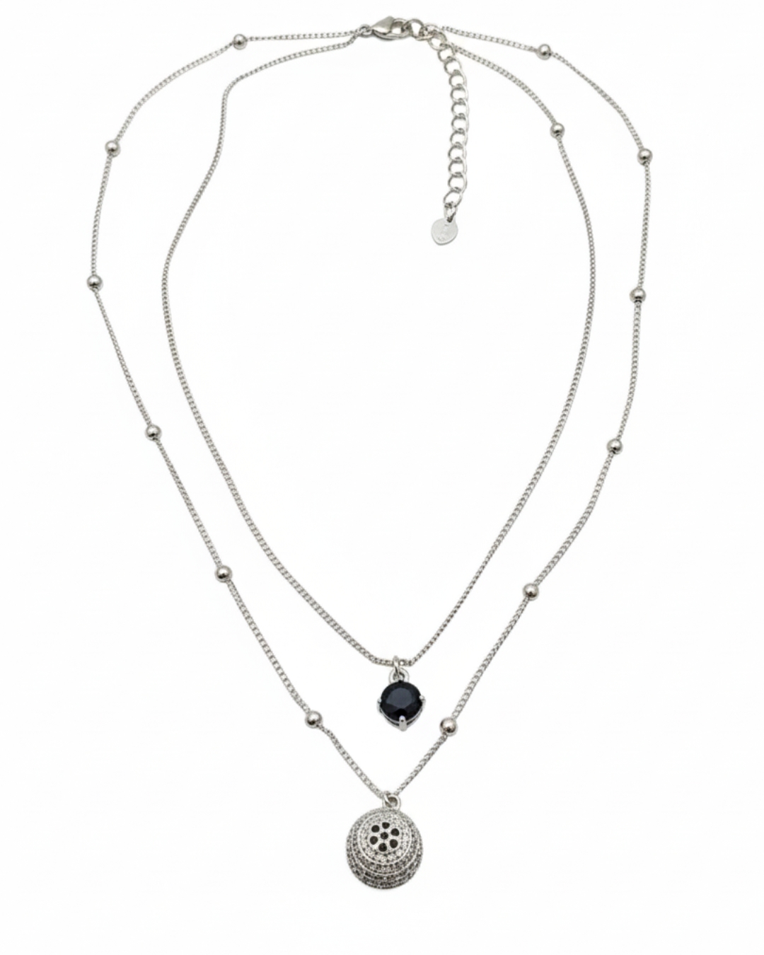Silver black circle layered pendant