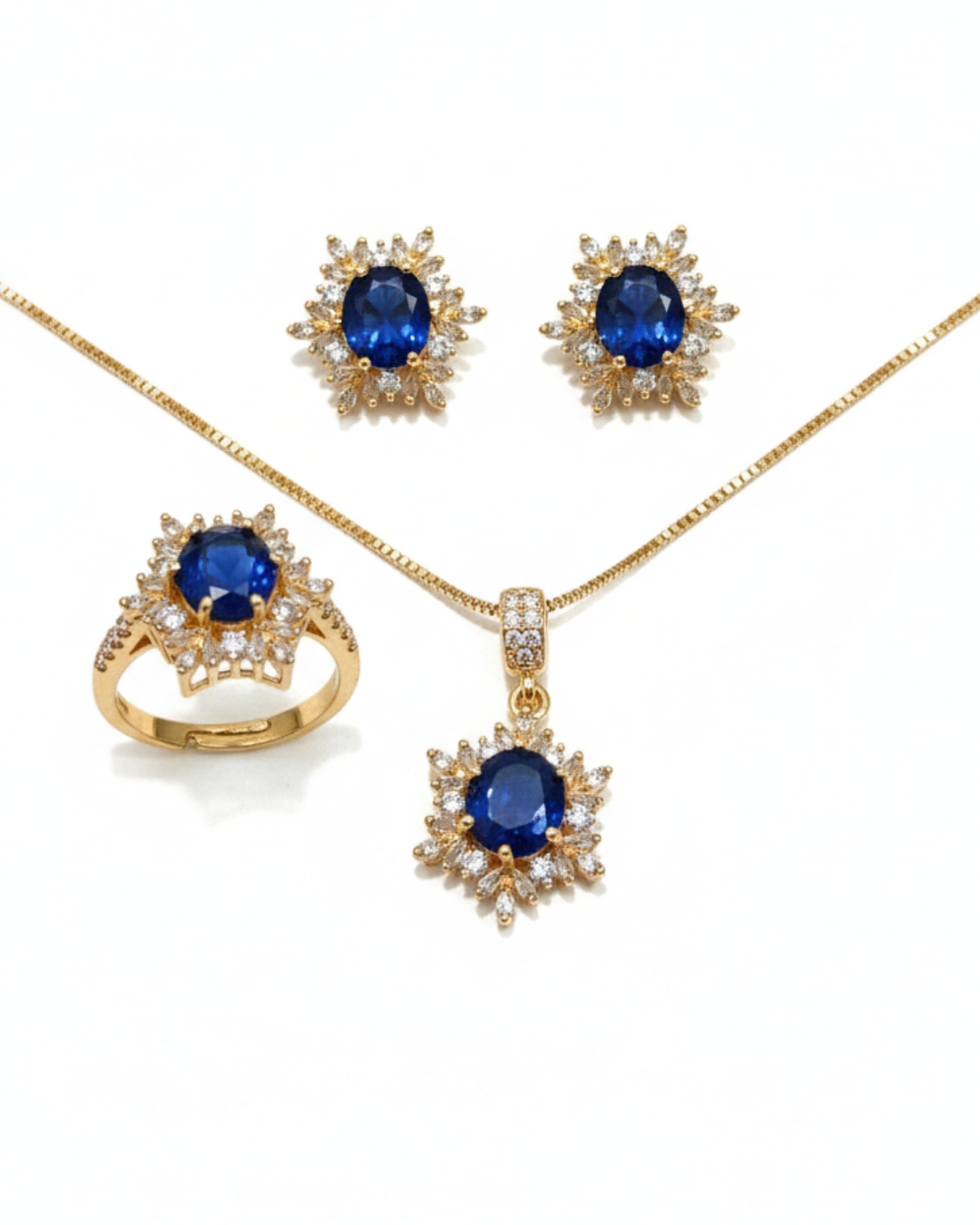 Gold flower pearl jewelry set