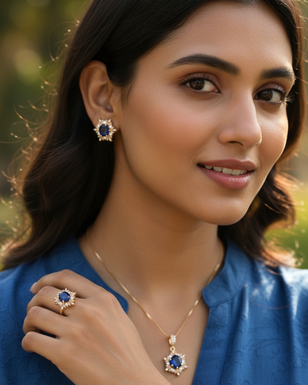 Gold flower pearl jewelry set