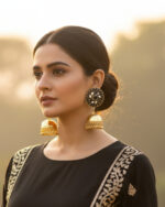 Golden circular jhumki earrings