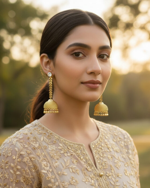 Western leaf long jhumki earrings