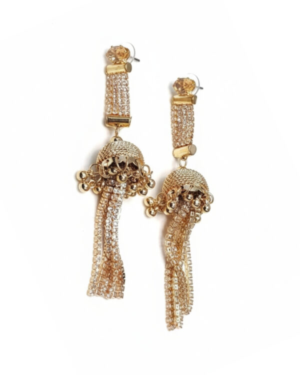 Golden pearl hanging jhumki earrings