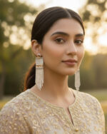 Golden square pearl jhumki earrings