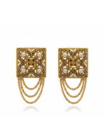 Square ethnic golden stud earrings